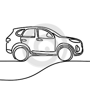 A car is driving down a road