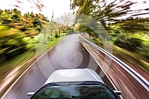 Car driving fast, fisheye photo