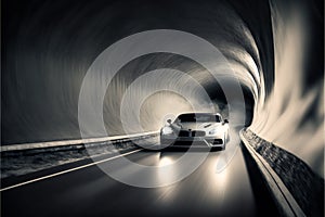 Car driving fast in tunnel