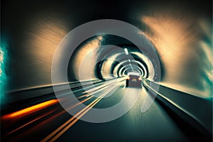 Car driving fast in tunnel