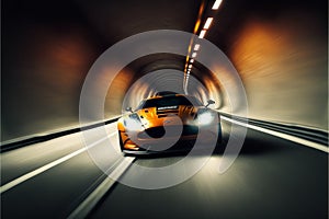 Car driving fast in tunnel