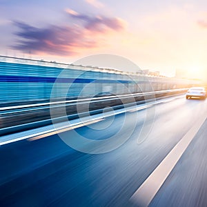 Car driving on freeway, motion blur