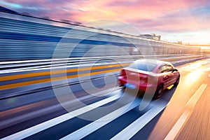 Car driving on freeway, motion blur