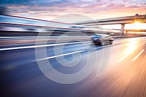 Car driving on freeway, motion blur