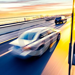 Car driving on freeway, motion blur