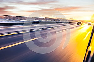 Car driving on freeway, motion blur