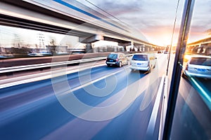 Car driving on freeway, motion blur