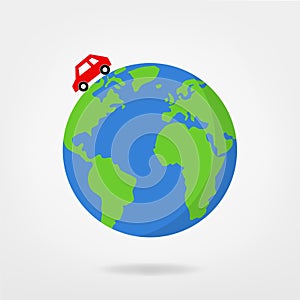 Car driving on globe / world , vector illustration