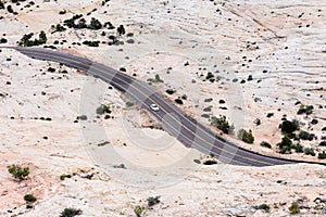 Car driving on highway 12 in the Grand Staircase-Escalante National Monument - Utah, USA