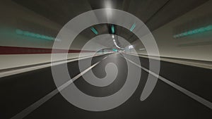 Car driving on highway and tunnel at night