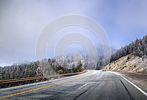 Car Driving On Mountain Highway 
