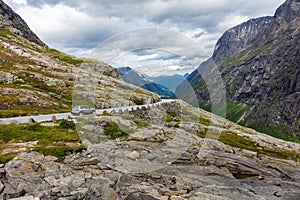 Car driving on mountain road. Norway