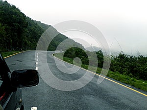 Car driving through mountains