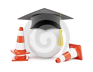 Car driving schools, traffic cones, road construction
