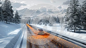 Car Driving on Snowy Road With Radar