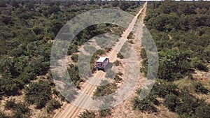 Car driving on to Okavango, Aerial View, Botswana Chobe