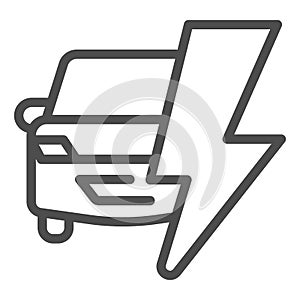 Car and electric lightning line icon, electric car concept, hybrid vehicle Logo on white background, Car and lightning