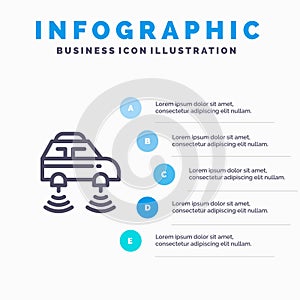 Car, Electric, Network, Smart, wifi Line icon with 5 steps presentation infographics Background