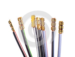 Car electrical, multi-colored wires for pinout on a white background, isolate, communication