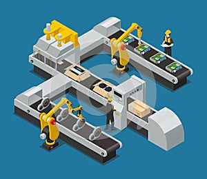 Car Electronics Autoelectronics Isometric Factory Composition