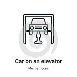 Car on an elevator outline vector icon. Thin line black car on an elevator icon, flat vector simple element illustration from