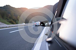 Car emergency or breakdown on highway road, waiting for help, car stopped during highway driving