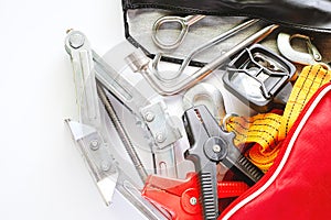 Car emergency kit on white background