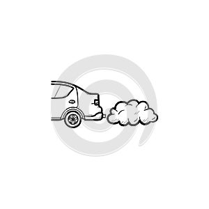 Car emitting exhaust fumes hand drawn outline doodle icon.