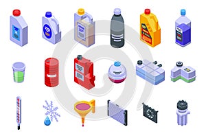 Car engine antifreeze icons set isometric vector. Air vent