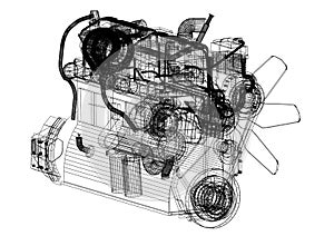 Car Engine blueprint - isolated