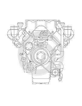 Car Engine blueprint - isolated