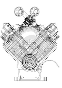 Car Engine blueprint - isolated
