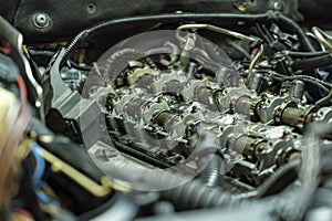 Car engine camshafts disassembled for maintenance 10
