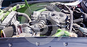 Car engine, car engine close up, engine of a sports car