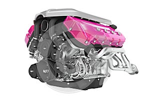Car engine cast iron magenta with starter isolated 3d render on white background no shadow