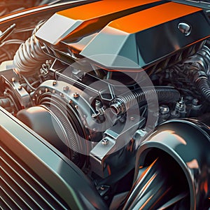 Car engine close up. Generative AI