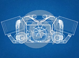 Car Engine Concept - Architect Blueprint