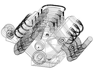 Car Engine Concept Architect Blueprint - isolated