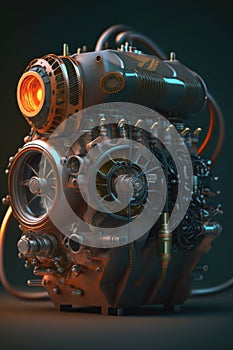 Car engine concept. Metal vehicle motor.