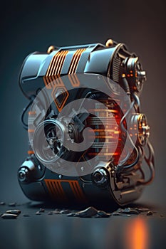 Car engine concept. Metal vehicle motor.