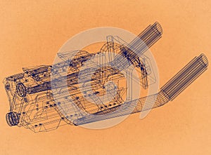 Car Engine Concept - Retro Architect Blueprint