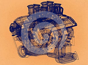 Car Engine Concept - Retro Architect Blueprint