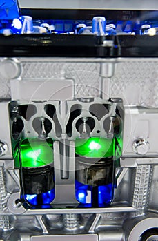 Car engine cut-through view