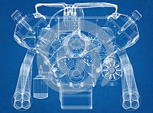 Car Engine Design Architect Blueprint