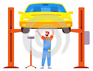 Car engine examination in professional auto repair service