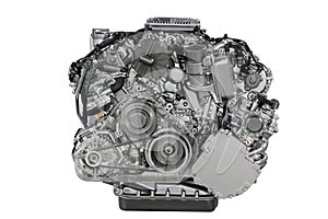 Car engine front view isolated