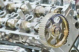 Car engine. gear on foreground