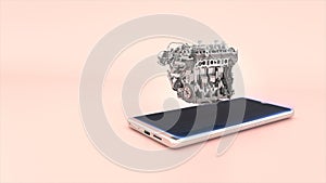 Car Engine inside, valves and crankshaft.