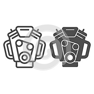 Car engine line and glyph icon. Motor vector illustration isolated on white. Mover outline style design, designed for