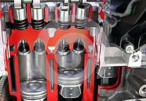 Car engine pistons and valves